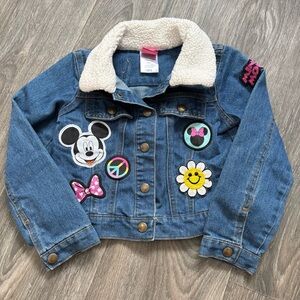 Disney Minnie Mouse denim jacket Sherpa collar with patches
